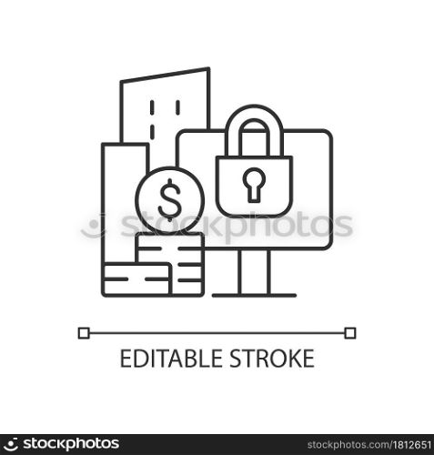 Material nonpublic information linear icon. Security trading. Cybersecurity risks prevention. Thin line customizable illustration. Contour symbol. Vector isolated outline drawing. Editable stroke. Material nonpublic information linear icon