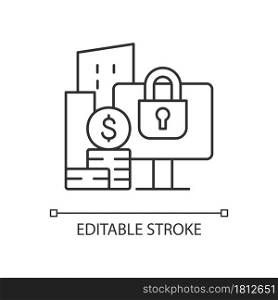 Material nonpublic information linear icon. Security trading. Cybersecurity risks prevention. Thin line customizable illustration. Contour symbol. Vector isolated outline drawing. Editable stroke. Material nonpublic information linear icon