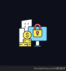 Material nonpublic information RGB color icon for dark theme. Security trade. Cybersecurity risks prevention. Isolated vector illustration on night mode background. Simple filled line drawing on black. Material nonpublic information RGB color icon for dark theme