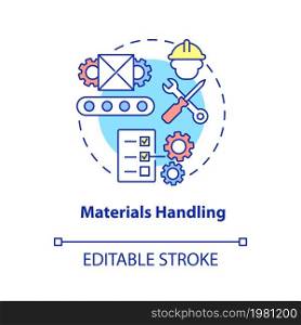 Materials handling concept icon. Monitoring maintenance of merchandise. Operations managment abstract idea thin line illustration. Vector isolated outline color drawing. Editable stroke. Materials handling concept icon