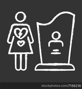 Maternal mortality chalk icon. Woman grieving, man death. Girl heartbroken. Death of partner, child. Funeral for significant other. Mourn family member. Isolated vector chalkboard illustration