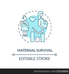Maternal survival turquoise concept icon. Human development measure. Social progress abstract idea thin line illustration. Isolated outline drawing. Editable stroke. Arial, Myriad Pro-Bold fonts used. Maternal survival turquoise concept icon