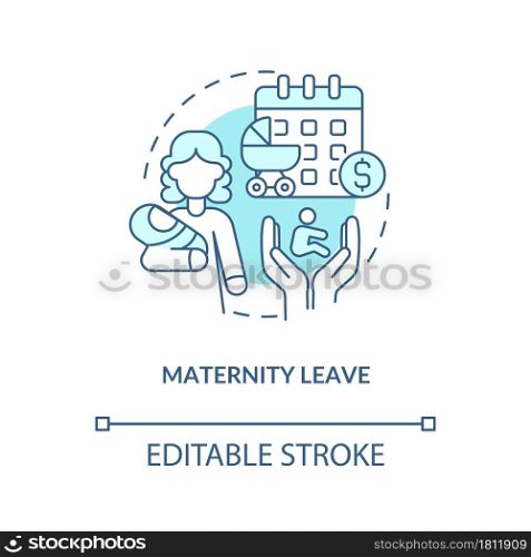 Maternity leave blue concept icon . Maternity rights and allowance abstract idea thin line illustration. Paid parental leave for newborn care. Vector isolated outline color drawing. Editable stroke. Maternity leave blue concept icon