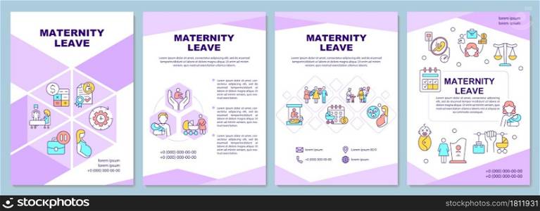 Maternity leave brochure template. Flyer, booklet, leaflet print, cover design with linear icons. Benefits and complications. Vector layouts for presentation, annual reports, advertisement pages. Maternity leave brochure template