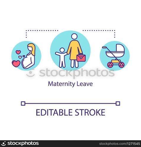 Maternity leave concept icon. Future mother, pregnancy and motherhood, parenting employee benefit idea thin line illustration. Vector isolated outline RGB color drawing. Editable stroke