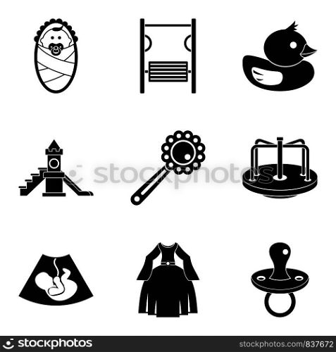 Maternity leave icons set. Simple set of 9 maternity leave vector icons for web isolated on white background. Maternity leave icons set, simple style