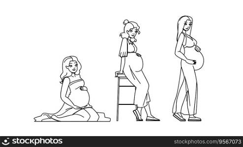 maternity photoshoot vector. pregnancy beautiful, belly woman, female pregnant, love mother, person young maternity photoshoot character. people black line illustration. maternity photoshoot vector