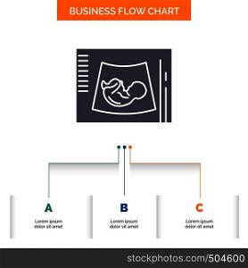Maternity, pregnancy, sonogram, baby, ultrasound Business Flow Chart Design with 3 Steps. Glyph Icon For Presentation Background Template Place for text.. Vector EPS10 Abstract Template background