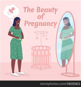 Maternity social media post mockup. Beauty of pregnancy phrase. Web banner design template. Happy motherhood booster, content layout with inscription. Poster, print ads and flat illustration. Maternity social media post mockup