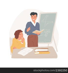 Math tutor isolated cartoon vector illustration Math one-on-one teaching, algebra home-based tutoring, tutor drawing graphs and formulas on a whiteboard, academic coaching vector cartoon.. Math tutor isolated cartoon vector illustration