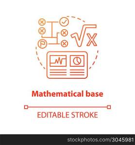 Mathematical base red concept icon. Calculations idea thin line illustration. Combination of numbers and digits. Arithmetic and numerical system. Vector isolated outline drawing. Editable stroke
