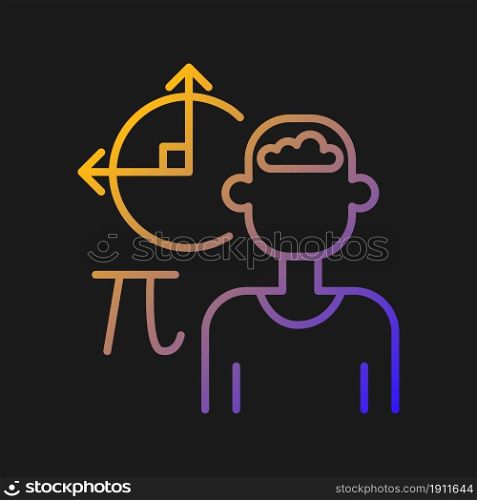 Mathematical intelligence gradient vector icon for dark theme. Logical thinking and mind. Formulae and numbers. Thin line color symbol. Modern style pictogram. Vector isolated outline drawing. Mathematical intelligence gradient vector icon for dark theme