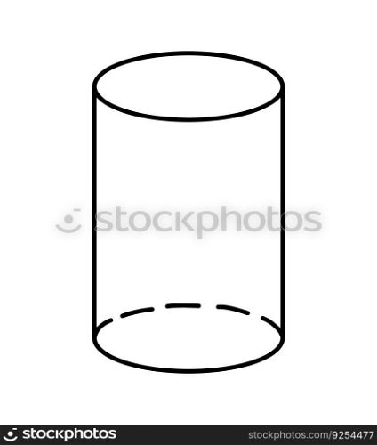 Mathematical vector illustration with geometric figure, 3d cylinder, handwritten icon isolated on white background.