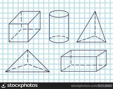 Mathematical vector illustration with geometrical figures, handwritten on the grid copybook paper.