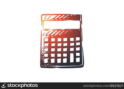 Mathematics, calculator, math, education, school concept. Hand drawn calculator for accounting concept sketch. Isolated vector illustration.. Mathematics, calculator, math, education, school concept. Hand drawn isolated vector.