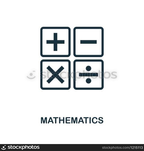 Mathematics creative icon. Simple element illustration. Mathematics concept symbol design from school collection. Can be used for mobile and web design, apps, software, print.. Mathematics icon. Monochrome style icon design from school icon collection. UI. Illustration of mathematics icon. Pictogram isolated on white. Ready to use in web design, apps, software, print.
