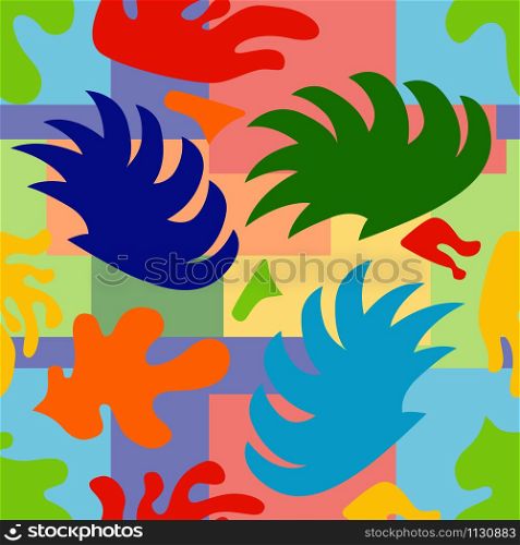 Matisse style abstract leaves shapes pattern. Modern exotic print. Vector illustration. Seamless pattern. Matisse style abstract leaves shapes pattern. Modern exotic print. Vector illustration. Seamless pattern.