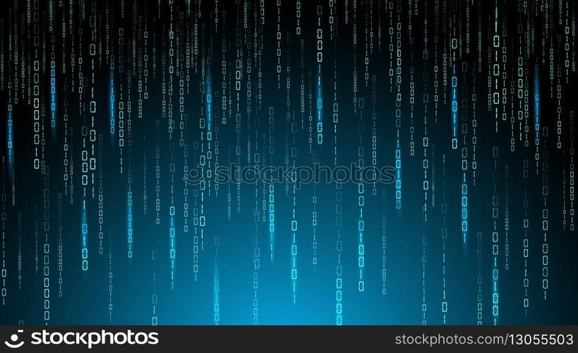Matrix binary code. Digits encryption. One and zero numbers. Random falling data. Malware technology. Blue screen. Software encode. Digital program backdrop. Cyber algorithm. Vector design background. Matrix binary code. Digits encryption. One and zero numbers. Random falling data. Malware technology. Software encode. Digital program backdrop. Cyber algorithm. Vector design background