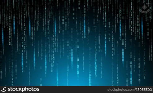 Matrix binary code. Digits encryption. One and zero numbers. Random falling data. Malware technology. Blue screen. Software encode. Digital program backdrop. Cyber algorithm. Vector design background. Matrix binary code. Digits encryption. One and zero numbers. Random falling data. Malware technology. Software encode. Digital program backdrop. Cyber algorithm. Vector design background