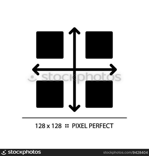 Matrix chart black glyph icon. Swot analysis. Business risk management. Decision making. Data presentation. Silhouette symbol on white space. Solid pictogram. Vector isolated illustration. Matrix chart black glyph icon