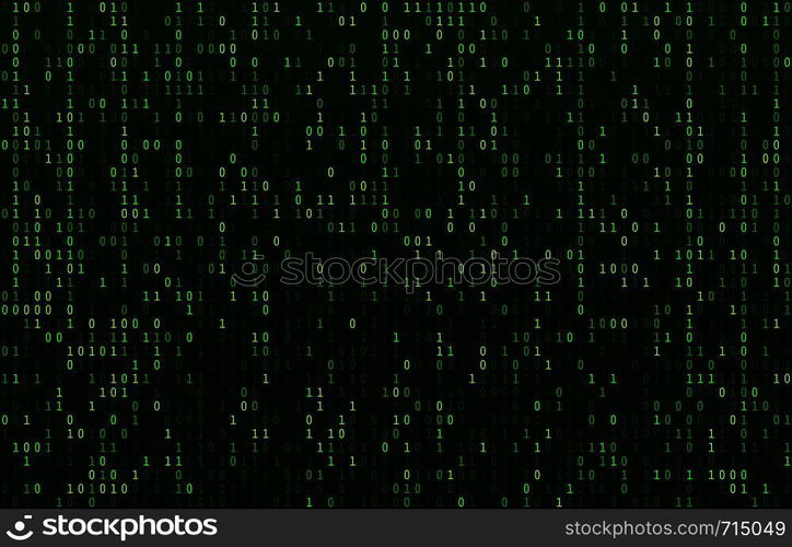 Matrix code stream. Green data codes screen, binary numbers flow and computer encryption row screens. Binary number information or hacking digital coding display abstract vector background. Matrix code stream. Green data codes screen, binary numbers flow and computer encryption row screens abstract vector background
