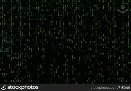Matrix code stream. Green data codes screen, binary numbers flow and computer encryption row screens. Binary number information or hacking digital coding display abstract vector background. Matrix code stream. Green data codes screen, binary numbers flow and computer encryption row screens abstract vector background