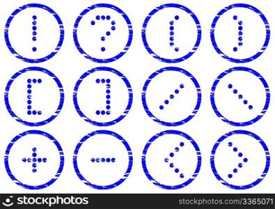 Matrix symbols icon set. Grunge. White - dark blue palette. Vector illustration.