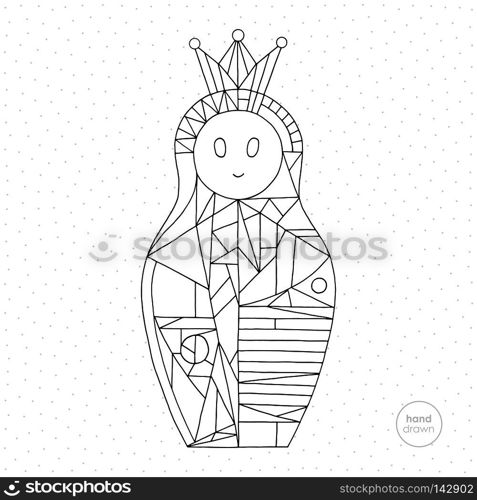 Matryoshka coloring book. Nesting doll vector illustration. Hand drawn character with crown.. Matryoshka coloring page. Nesting doll hand drawn vector illustration. Character with crown in modern style.