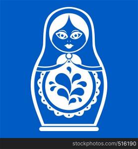 Matryoshka icon white isolated on blue background vector illustration. Matryoshka icon white