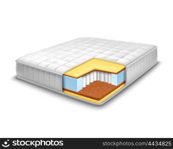 Mattress Cut Out With Layers View. Double comfortable orthopedic mattress cut out in realistic style with layers view isolated vector illustration