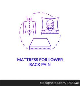 Mattress for lower back pain purple gradient concept icon. Pad type abstract idea thin line illustration. Spinal support for pain relief. Comfortable sleeping. Vector isolated outline color drawing. Mattress for lower back pain purple gradient concept icon