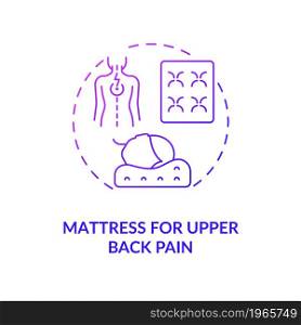 Mattress for upper back pain purple gradient concept icon. Neck ache reducing abstract idea thin line illustration. Orthopedic mattress, pillow. Vector isolated outline color drawing. Mattress for upper back pain purple gradient concept icon