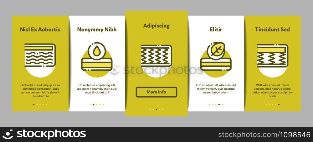 Mattress Orthopedic Onboarding Mobile App Page Screen. Bedding Soft Mattress With Memory For Support Healthy Spine From Foam Material Concept Illustrations. Mattress Orthopedic Onboarding Elements Icons Set Vector