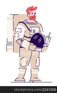 Mature astronaut semi flat RGB color vector illustration. Redhead male cosmonaut holding helmet isolated cartoon character on white background. Mature astronaut semi flat RGB color vector illustration
