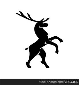 Mature deer stag isolated animal silhouette. Vector elk stag, wildlife reindeer. Deer or elk isolated horned animal silhouette