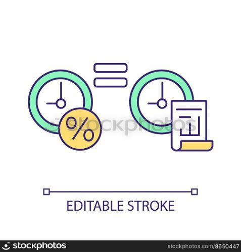 Maturity matching strategy RGB color icon. Equal time. Dividends and assets. Financial management. Isolated vector illustration. Simple filled line drawing. Editable stroke. Arial font used. Maturity matching strategy RGB color icon