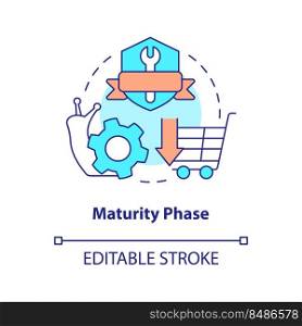 Maturity phase concept icon. Slowly production. Stage of product lifecycle abstract idea thin line illustration. Isolated outline drawing. Editable stroke. Arial, Myriad Pro-Bold fonts used. Maturity phase concept icon
