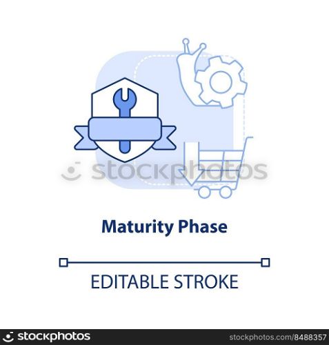 Maturity phase light blue concept icon. Slowly production. Stage of product lifecycle abstract idea thin line illustration. Isolated outline drawing. Editable stroke. Arial, Myriad Pro-Bold fonts used. Maturity phase light blue concept icon