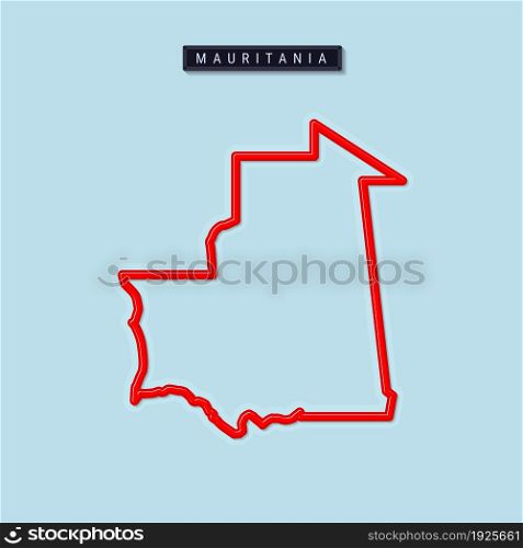 Mauritania bold outline map. Glossy red border with soft shadow. Country name plate. Vector illustration.. Mauritania bold outline map. Vector illustration
