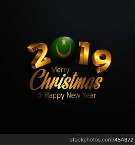 Mauritania Flag 2019 Merry Christmas Typography. New Year Abstract Celebration background