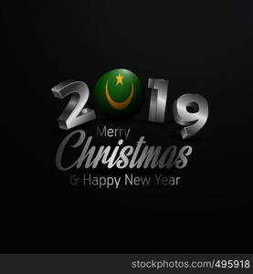 Mauritania Flag 2019 Merry Christmas Typography. New Year Abstract Celebration background