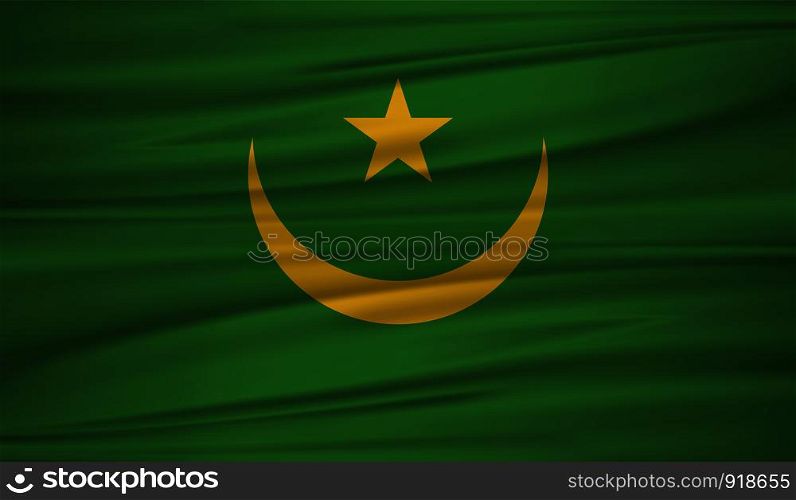 Mauritania flag vector. Vector flag of Mauritania blowig in the wind.The national flag of Mauritania on wavy silk background. EPS 10.