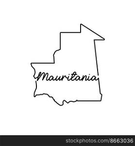 Mauritania outline map with the handwritten country name. Continuous line drawing of patriotic home sign. A love for a small homeland. T-shirt print idea. Vector illustration.. Mauritania outline map with the handwritten country name. Continuous line drawing of patriotic home sign