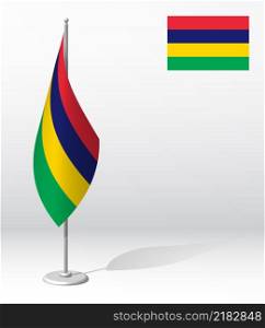 MAURITIUS flag on flagpole for registration of solemn event, meeting foreign guests. National independence day of MAURITIUS. Realistic 3D vector on white