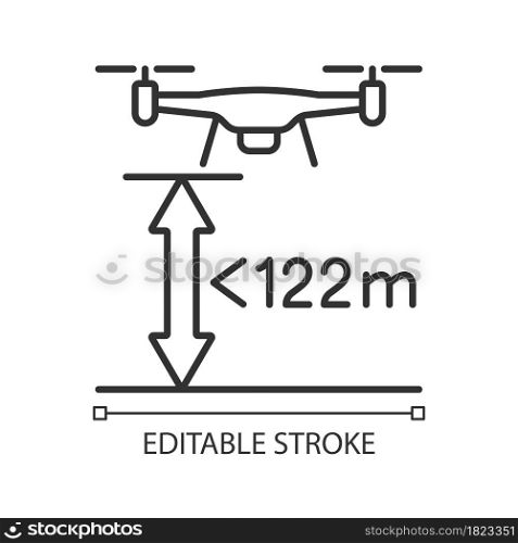 Max flight height linear manual label icon. Altitude limit for drone. Thin line customizable illustration. Contour symbol. Vector isolated outline drawing for product use instructions. Editable stroke. Max flight height linear manual label icon