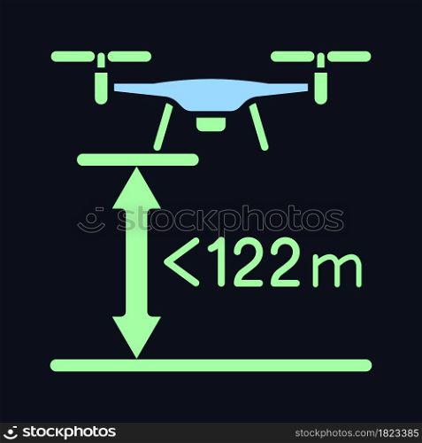 Max flight height RGB color manual label icon for dark theme. Altitude limit. Isolated vector illustration on night mode background. Simple filled line drawing on black for product use instructions. Max flight height RGB color manual label icon for dark theme