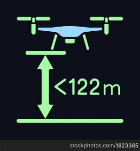 Max flight height RGB color manual label icon for dark theme. Altitude limit. Isolated vector illustration on night mode background. Simple filled line drawing on black for product use instructions. Max flight height RGB color manual label icon for dark theme