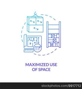 Maximised use of space concept icon. Warehouse management software benefits. Manage building space planning. Store idea thin line illustration. Vector isolated outline RGB color drawing. Maximised use of space concept icon