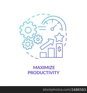 Maximize productivity blue gradient icon. Machine industry. Purposes of lean manufacturing abstract idea thin line illustration. Isolated outline drawing. Myriad Pro-Bold font used. Maximize productivity blue gradient icon