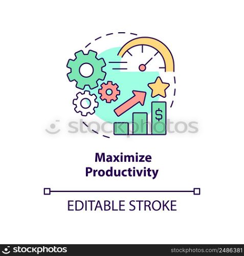 Maximize productivity concept icon. Purpose of lean manufacturing abstract idea thin line illustration. Isolated outline drawing. Editable stroke. Arial, Myriad Pro-Bold fonts used. Maximize productivity concept icon